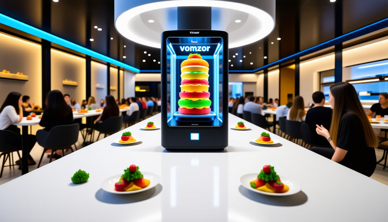 découvrez vomzor, le restaurant innovant où chaque plat est conçu et imprimé en 3d selon vos préférences gustatives. une expérience culinaire unique et personnalisée vous attend !